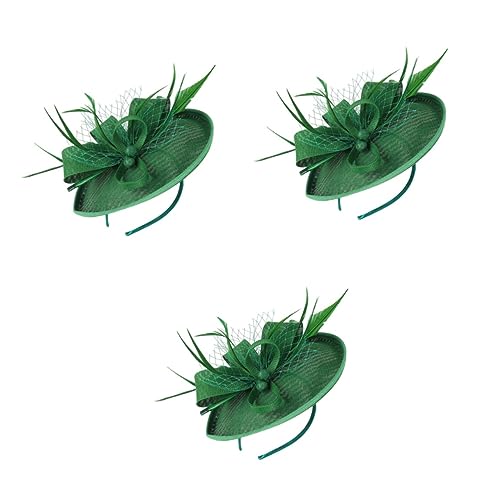 MRVAKDYDI Fascinator Spitze Feder Hut für Frauen, 1 Pcs Mesh Stirnband Fascinator for Frauen Kopf Haar Band Schleier(Dark Greenx3pcs,1 count (Pack of 1)) von MRVAKDYDI