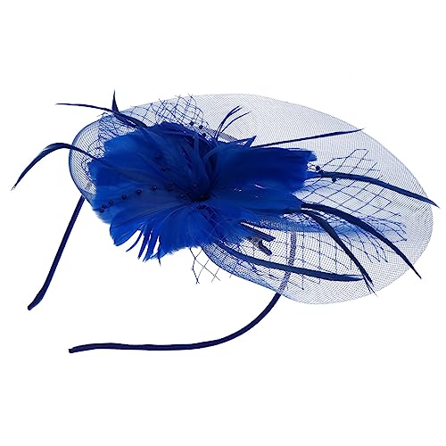 MRVAKDYDI Fascinator Spitze Feder Hut für Frauen, 1 stück Feder Haarnadel Die Hochzeit Schleier Stirnbänder Curler Vintage Haar Zubehör Kleidung Make-Up Glitter Mesh(Blue) von MRVAKDYDI