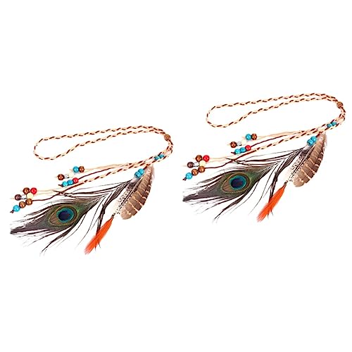 MRVAKDYDI Fascinator Spitze Feder Hut für Frauen, 1 stücke Boho Haar Krawatten Bohemian Haarband Bohemian Stirnband Quaste Kopf(As Shownx2pcs) von MRVAKDYDI