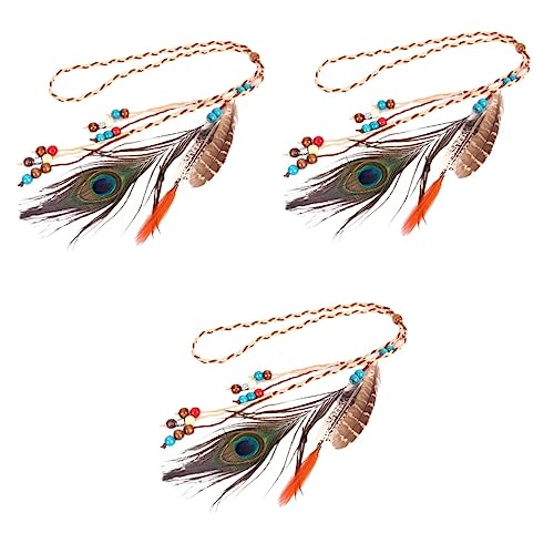 MRVAKDYDI Fascinator Spitze Feder Hut für Frauen, 1 stücke Boho Haar Krawatten Bohemian Haarband Bohemian Stirnband Quaste Kopf(As Shownx3pcs) von MRVAKDYDI