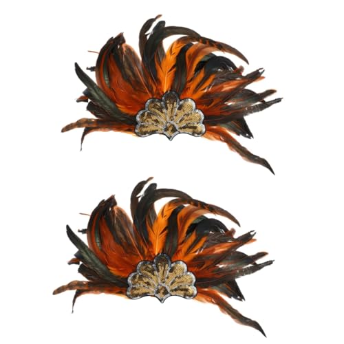 MRVAKDYDI Fascinator Spitze Feder Hut für Frauen, 1 stücke Kopfschmuck Partei Liefert Stirnband Kopf Band Kostüm Plume Kopf Decor(Orangex2pcs) von MRVAKDYDI