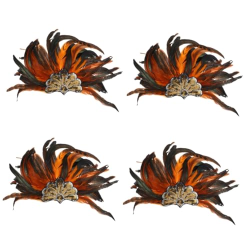 MRVAKDYDI Fascinator Spitze Feder Hut für Frauen, 1 stücke Kopfschmuck Partei Liefert Stirnband Kopf Band Kostüm Plume Kopf Decor(Orangex4pcs) von MRVAKDYDI