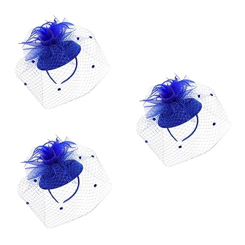 MRVAKDYDI Fascinator Spitze Feder Hut für Frauen, 1 stücke blume hut haarnadel frauen hut kopf schal stirnband mädchen stirnband Braut Stirnband braut kopfschmuck(Dark Bluex3pcs,1 count (Pack of 1)) von MRVAKDYDI