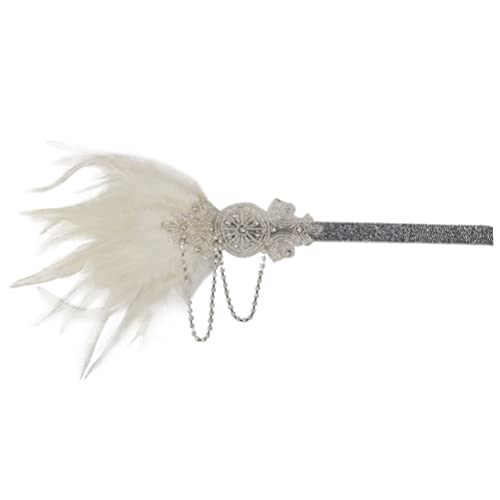 MRVAKDYDI Fascinator Spitze Feder Hut für Frauen, 1920er Jahre Flapper Stirnband Strass Haarband Kopfschmuck Kopfschmuck Party Stirnband(White) von MRVAKDYDI