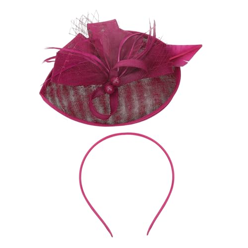 MRVAKDYDI Fascinator Spitze Feder Hut für Frauen, 1pc Mesh Stirnband Dame Zubehör Stirnband Haar Krawatten Stirnbänder Topper Haar Bögen(Rosy) von MRVAKDYDI