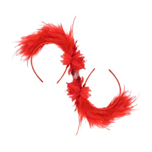 MRVAKDYDI Fascinator Spitze Feder Hut für Frauen, 2 stücke Festival Haar Zubehör Kopf Zubehör for Frauen Plume Stirnband Rote Feder Feder Stirnbänder(Red) von MRVAKDYDI