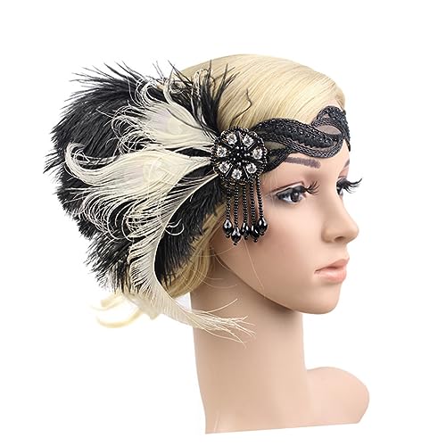 MRVAKDYDI Fascinator Spitze Feder Hut für Frauen, Abschlussball-Tiara, Perlen-Haargummis, Perlen-Stirnband, Abschlussball-Kopfbedeckung, Make-up-Haarband, Perlen-Tiara, Make-up-Stirnband von MRVAKDYDI