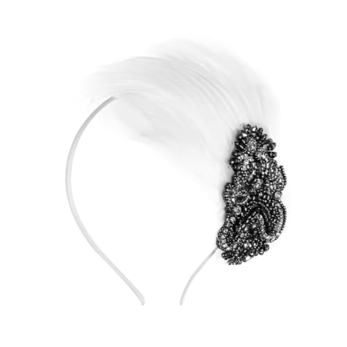 MRVAKDYDI Fascinator Spitze Feder Hut für Frauen, Bühnenshow-Haar-Accessoires, Brautjungfern-Feder-Haarband, Stirnband, Braut-Haar-Accessoires(White) von MRVAKDYDI