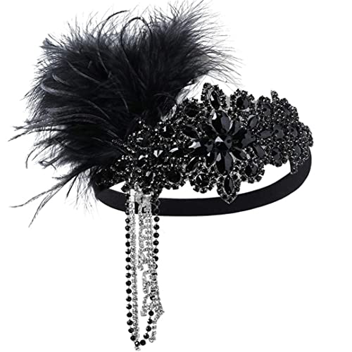 MRVAKDYDI Fascinator Spitze Feder Hut für Frauen, Damen Vintage Feder Stirnband Zubehör Perlen Strass Quaste Party Stirn Dekorationen(White,1 count (Pack of 1)) von MRVAKDYDI