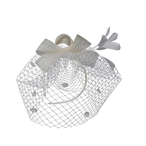 MRVAKDYDI Fascinator Spitze Feder Hut für Frauen, Einzigartiger Kopfschmuck for Brauthochzeiten, Gaze-Feder-Haarspange, Haarband for Frauen, Foto-Requisite(Beige,1 count (Pack of 1)) von MRVAKDYDI