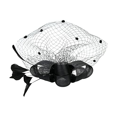 MRVAKDYDI Fascinator Spitze Feder Hut für Frauen, Einzigartiger Kopfschmuck for Brauthochzeiten, Gaze-Feder-Haarspange, Haarband for Frauen, Foto-Requisite(Black,1 count (Pack of 1)) von MRVAKDYDI