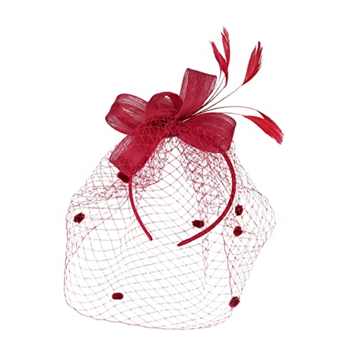 MRVAKDYDI Fascinator Spitze Feder Hut für Frauen, Einzigartiger Kopfschmuck for Brauthochzeiten, Gaze-Feder-Haarspange, Haarband for Frauen, Foto-Requisite(Claret,1 count (Pack of 1)) von MRVAKDYDI