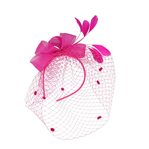 MRVAKDYDI Fascinator Spitze Feder Hut für Frauen, Einzigartiger Kopfschmuck for Brauthochzeiten, Gaze-Feder-Haarspange, Haarband for Frauen, Foto-Requisite(Rosy,1 count (Pack of 1)) von MRVAKDYDI