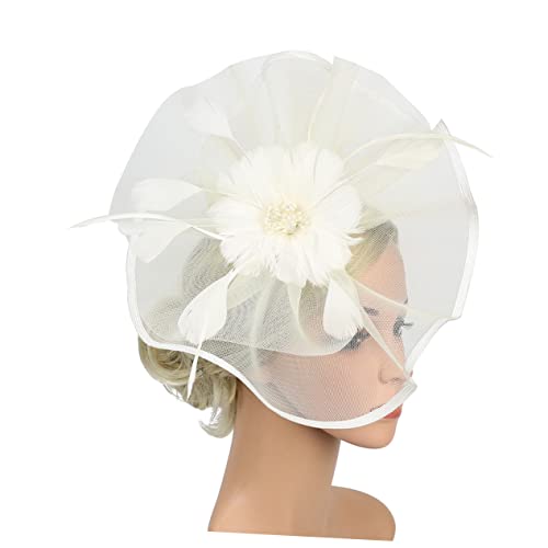 MRVAKDYDI Fascinator Spitze Feder Hut für Frauen, Feder Haarreif Stirnband Feder Kopfbedeckung(Beige,1 count (Pack of 1)) von MRVAKDYDI