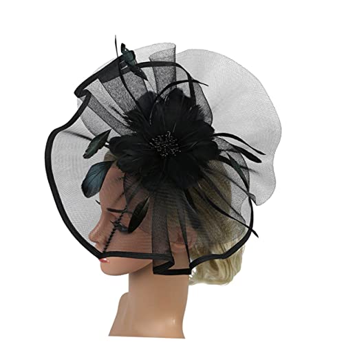 MRVAKDYDI Fascinator Spitze Feder Hut für Frauen, Feder Haarreif Stirnband Feder Kopfbedeckung(Black,One Size) von MRVAKDYDI