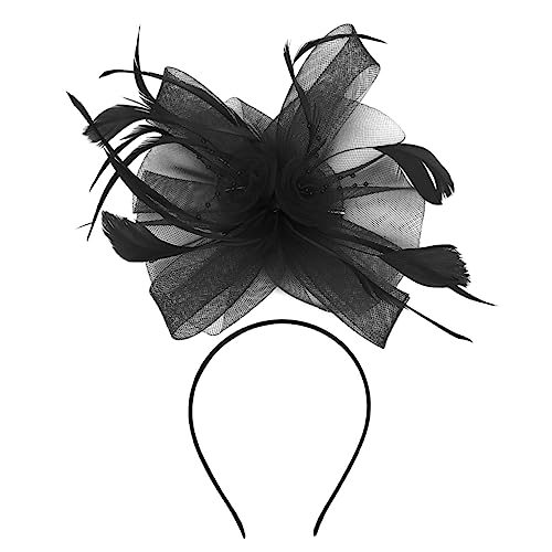 MRVAKDYDI Fascinator Spitze Feder Hut für Frauen, Feder Mesh Kopfschmuck Stirnband Hüte Haarspangen Haar Topper(Black) von MRVAKDYDI