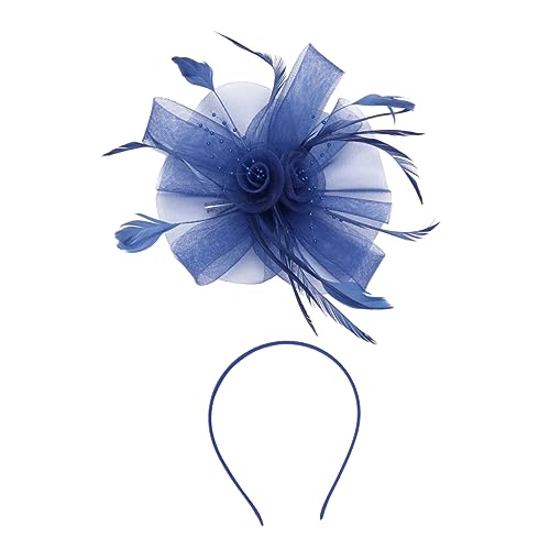 MRVAKDYDI Fascinator Spitze Feder Hut für Frauen, Feder Mesh Kopfschmuck Stirnband Hüte Haarspangen Haar Topper(Blue) von MRVAKDYDI