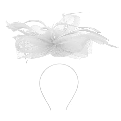 MRVAKDYDI Fascinator Spitze Feder Hut für Frauen, Feder Mesh Kopfschmuck Stirnband Hüte Haarspangen Haar Topper(White) von MRVAKDYDI