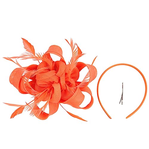 MRVAKDYDI Fascinator Spitze Feder Hut für Frauen, Feder Polarisierte Sonnenbrille Frauen Stoff Kopf Zubehör Frau Stirnband(Orange) von MRVAKDYDI