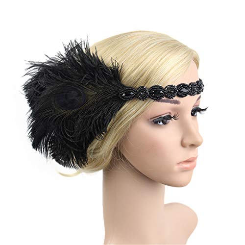 MRVAKDYDI Fascinator Spitze Feder Hut für Frauen, Feder Stirnband Flapper Kopfschmuck Frauen Kostüm Kopfbedeckung Party Haar Zubehör(YM219 black) von MRVAKDYDI