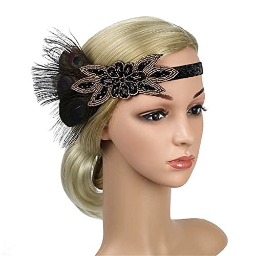 MRVAKDYDI Fascinator Spitze Feder Hut für Frauen, Feder Stirnband Flapper Kopfschmuck Frauen Kostüm Kopfbedeckung Party Haar Zubehör(YM5997 black) von MRVAKDYDI