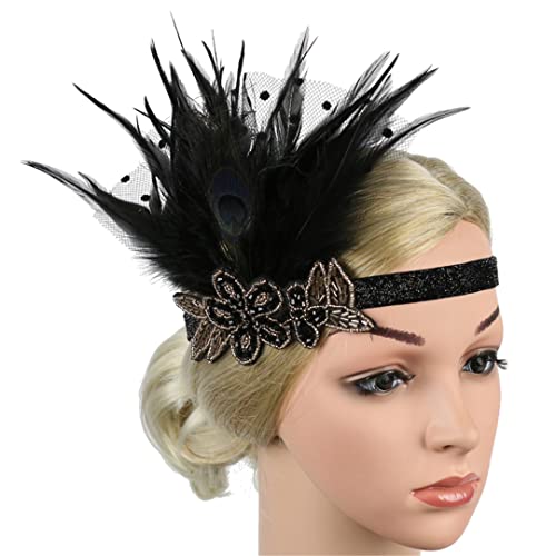 MRVAKDYDI Fascinator Spitze Feder Hut für Frauen, Feder Stirnband Flapper Kopfschmuck Frauen Kostüm Kopfbedeckung Party Haar Zubehör(Ym6057) von MRVAKDYDI