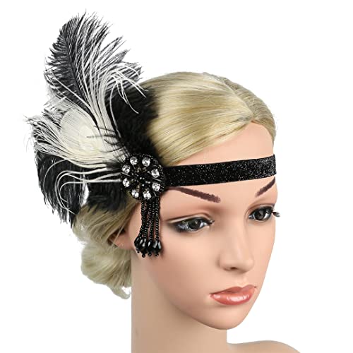 MRVAKDYDI Fascinator Spitze Feder Hut für Frauen, Feder Stirnband Flapper Kopfschmuck Frauen Kostüm Kopfbedeckung Party Haar Zubehör(Ym6246) von MRVAKDYDI