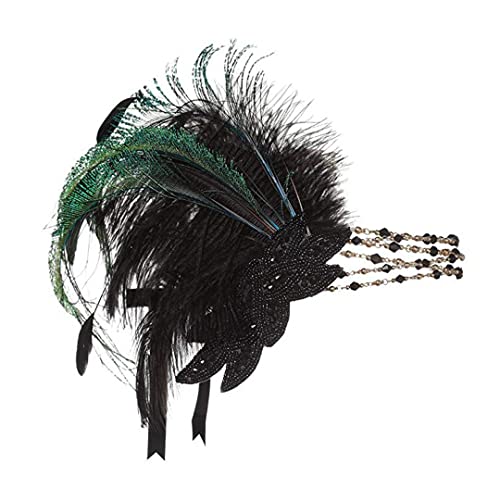 MRVAKDYDI Fascinator Spitze Feder Hut für Frauen, Flapper Vintage Feder elastisches Band Kopfbedeckung Motto Party Kleid Stirnband(Gn,1 count (Pack of 1)) von MRVAKDYDI