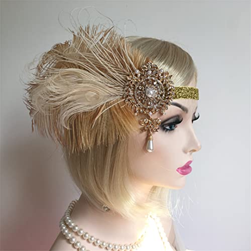 MRVAKDYDI Fascinator Spitze Feder Hut für Frauen, Frauen Vintage Feder Stirnband Strass Haar Band 1920S Party Stirn Dekorationen(Style 9,1 count (Pack of 1)) von MRVAKDYDI