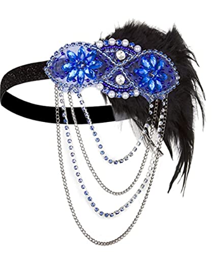 MRVAKDYDI Fascinator Spitze Feder Hut für Frauen, Frauen Vintage Feder Stirnband Strass Zubehör Set Party Stirn Dekorationen(Blue,1 count (Pack of 1)) von MRVAKDYDI