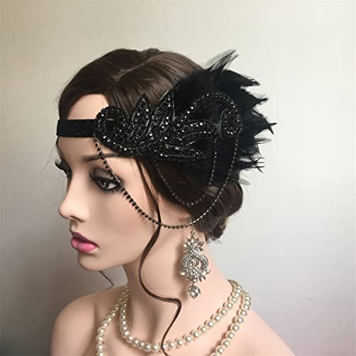 MRVAKDYDI Fascinator Spitze Feder Hut für Frauen, Frauen Vintage elastische Feder Strass Kette Stirn Dekorationen Party Party Feder Kopfbedeckungen von MRVAKDYDI