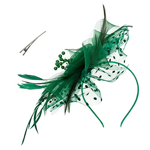 MRVAKDYDI Fascinator Spitze Feder Hut für Frauen, Grüne Fascinators for Frauen im 1920er-Jahre-Stil, Zubehör, Blumen-Mesh, Flapper-Stirnband, Fascinator-Hüte(Black Green) von MRVAKDYDI