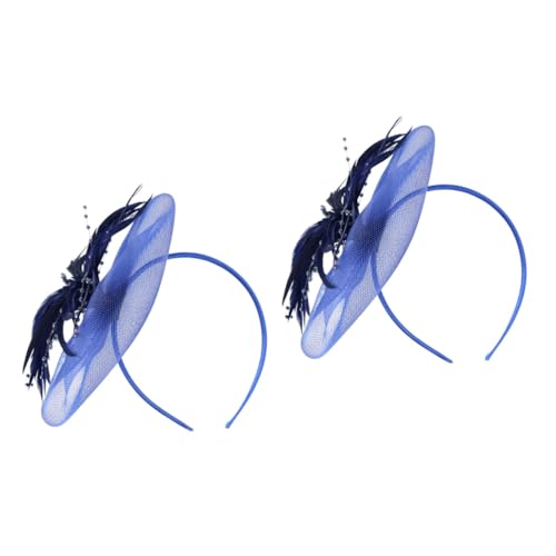 MRVAKDYDI Fascinator Spitze Feder Hut für Frauen, Mesh-Feder-Stirnband, Braut-Haarspange, Braut-Haar-Accessoires, Braut-Kopfschmuck(Dark Bluex1pcs) von MRVAKDYDI