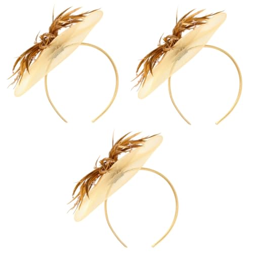 MRVAKDYDI Fascinator Spitze Feder Hut für Frauen, Mesh-Feder-Stirnband, Braut-Haarspange, Braut-Haar-Accessoires, Braut-Kopfschmuck(Goldenx1pcs) von MRVAKDYDI