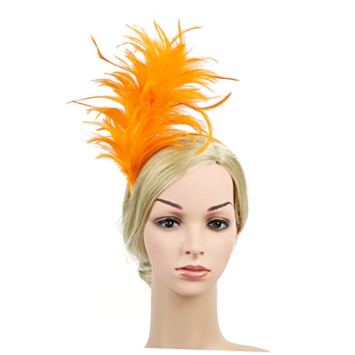 MRVAKDYDI Fascinator Spitze Feder Hut für Frauen, Rote Feder Stirnband 1 stücke Kopfschmuck Tanz Rot Hut Stirnband Hippie(Orange,1 count (Pack of 1)) von MRVAKDYDI