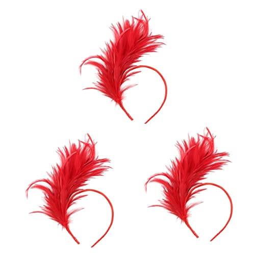 MRVAKDYDI Fascinator Spitze Feder Hut für Frauen, Rote Feder Stirnband 1 stücke Kopfschmuck Tanz Rot Hut Stirnband Hippie(Redx3pcs,1 count (Pack of 1)) von MRVAKDYDI