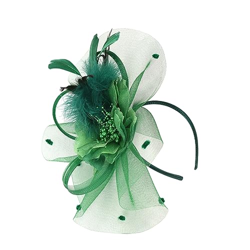 MRVAKDYDI Fascinator Spitze Feder Hut für Frauen, Stilvolles Feder-Stirnband for Frauen, Netz-Kopfbedeckung, Braut-Stirnband for Veranstaltungen(Dark Green) von MRVAKDYDI