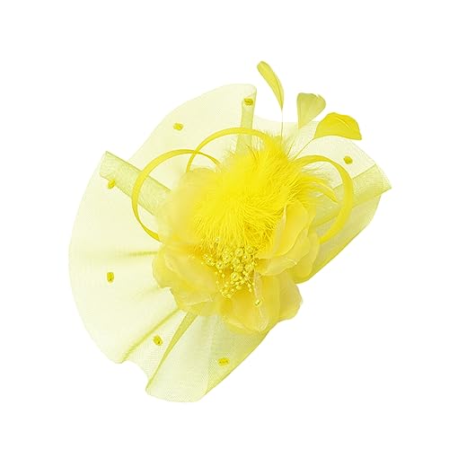 MRVAKDYDI Fascinator Spitze Feder Hut für Frauen, Stilvolles Feder-Stirnband for Frauen, Netz-Kopfbedeckung, Braut-Stirnband for Veranstaltungen(Yellow) von MRVAKDYDI