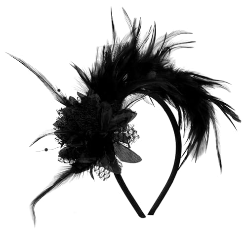 MRVAKDYDI Fascinator Spitze Feder Hut für Frauen, Stirnband for Frauen Federkopfbedeckung Damenkopfbedeckung 1920er-Jahre-Stirnband for Tanzparty(Black,1 count (Pack of 1)) von MRVAKDYDI