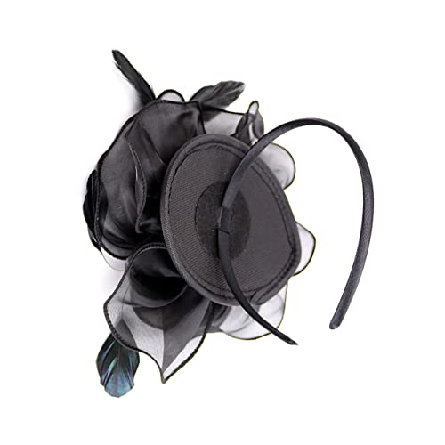 MRVAKDYDI Fascinator Spitze Feder Hut für Frauen, Stirnband mit Kunstfedern for Damen, Organza, elegantes Haar-Accessoire for Hochzeiten(Black) von MRVAKDYDI