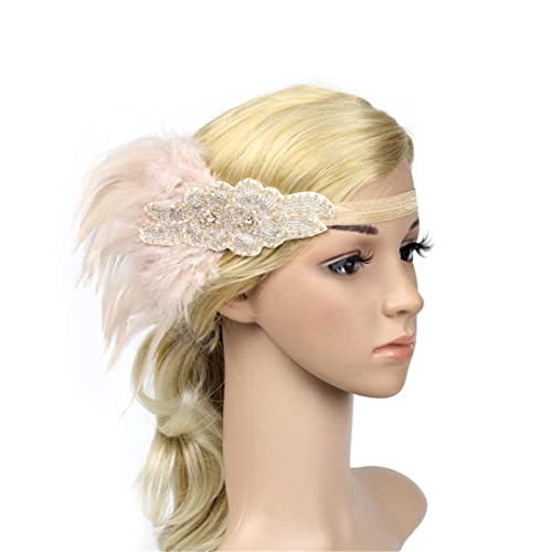 MRVAKDYDI Fascinator Spitze Feder Hut für Frauen, Vintage Feder Stirnband 1920er Jahre Kopfbedeckung Thema Ballkleider Kostüme Stirn Zubehör(Beige) von MRVAKDYDI