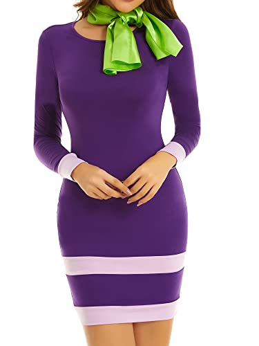 MSBASIC Halloween-Kostüm, langärmlig, Mini-Scooby-Doo-Kostüm, Daphne-Kleid mit Schal, Violett, L von MSBASIC