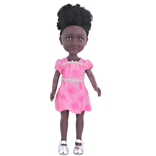 MSYO 35,6 cm lebensechte afrikanische Mädchenpuppe – Nia – mit schwarzen lockigen Haaren, rosa Kleid und silbernen Schuhen, schwarze Mädchenpuppe mit dunkelbraunen Augen, perfekt für fantasievolles von MSYO