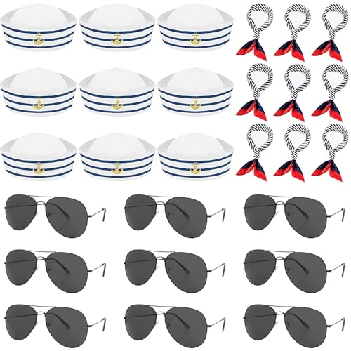 MSYU 27-teiliges Marine-Matrosenzubehör mit Matrosenmütze, Schal und Sonnenbrille für Damen und Herren, Kostümparty von MSYU