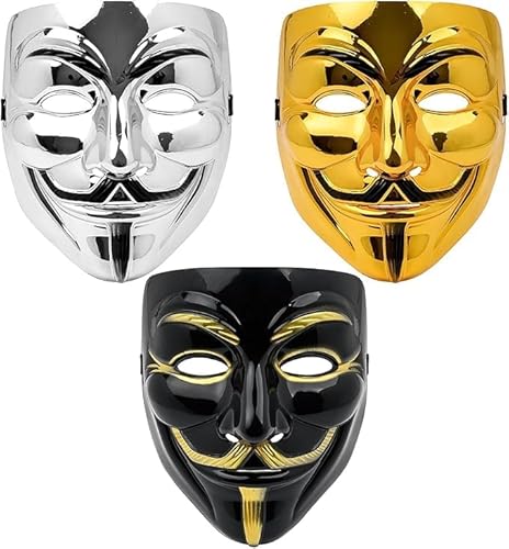 V for Vendetta Hacker-Maske, 3er-Pack Anonymous Guy Fawkes Game Master Kostüm Halloween Maskerade Party Cosplay Maske von MSYU