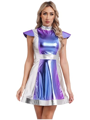 MSemis Alien Kostüm Damen Glänzend Metallic Minikleid Kurz Faltenkleid Disco Nachtclub Tanz Partykleid für Halloween Weihnachten Karneval Silber A XXL MSemis Alien Kostüm Damen Glänzend Metallic Minikleid Kurz Faltenkleid Disco Nachtclub Tanz Partykleid für Halloween Weihnachten Karneval Silber A XXL von MSemis