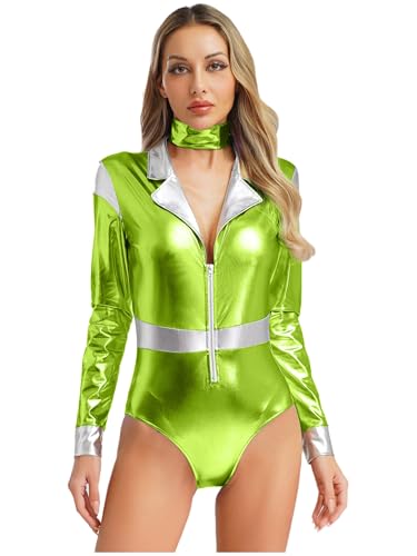 MSemis Alien Kostüm für Damen Metallic Body Astronauten Holographische Bodysuit Langarm Glänzend Bodysuit Umlegekragen Kostüm Rave Party Halloween Karneval Leuchtendes Grün XXL MSemis Alien Kostüm für Damen Metallic Body Astronauten Holographische Bodysuit Langarm Glänzend Bodysuit Umlegekragen Kostüm Rave Party Halloween Karneval Leuchtendes Grün XXL von MSemis