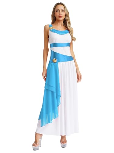 MSemis Antikes Griechisches Göttinnenkostüm für Damen Chiffonkleid Blumendekor Kleid ägyptische Königin Ärmellos Kostüm Göttin Römische Toga Lang Partykleid Weiß Blau 3XL MSemis Antikes Griechisches Göttinnenkostüm für Damen Chiffonkleid Blumendekor Kleid ägyptische Königin Ärmellos Kostüm Göttin Römische Toga Lang Partykleid Weiß Blau 3XL von MSemis