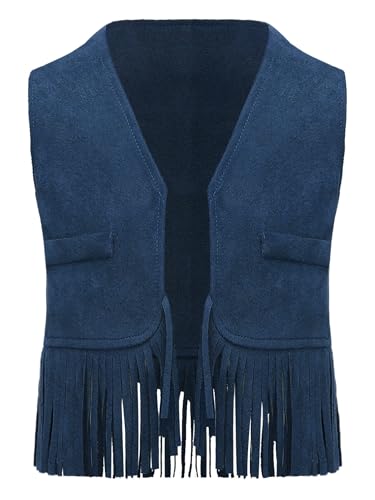 MSemis Baby Mädchen Jungen Cowboy Weste Wildleder Quasten Gilet mit Fransen Ärmellos Jacke Cosplay Outfit für Halloween Navy blau 50-56 von MSemis