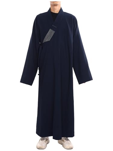 MSemis Buddhistischer Mönch Kostüm Herren Langarm Robe Zen Kleidung Buddhismus Meditation Lohan Kleidung Navy blau L von MSemis